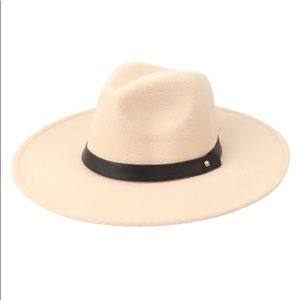 Ivory Beige Wide Brim Hat w/ leather Strap